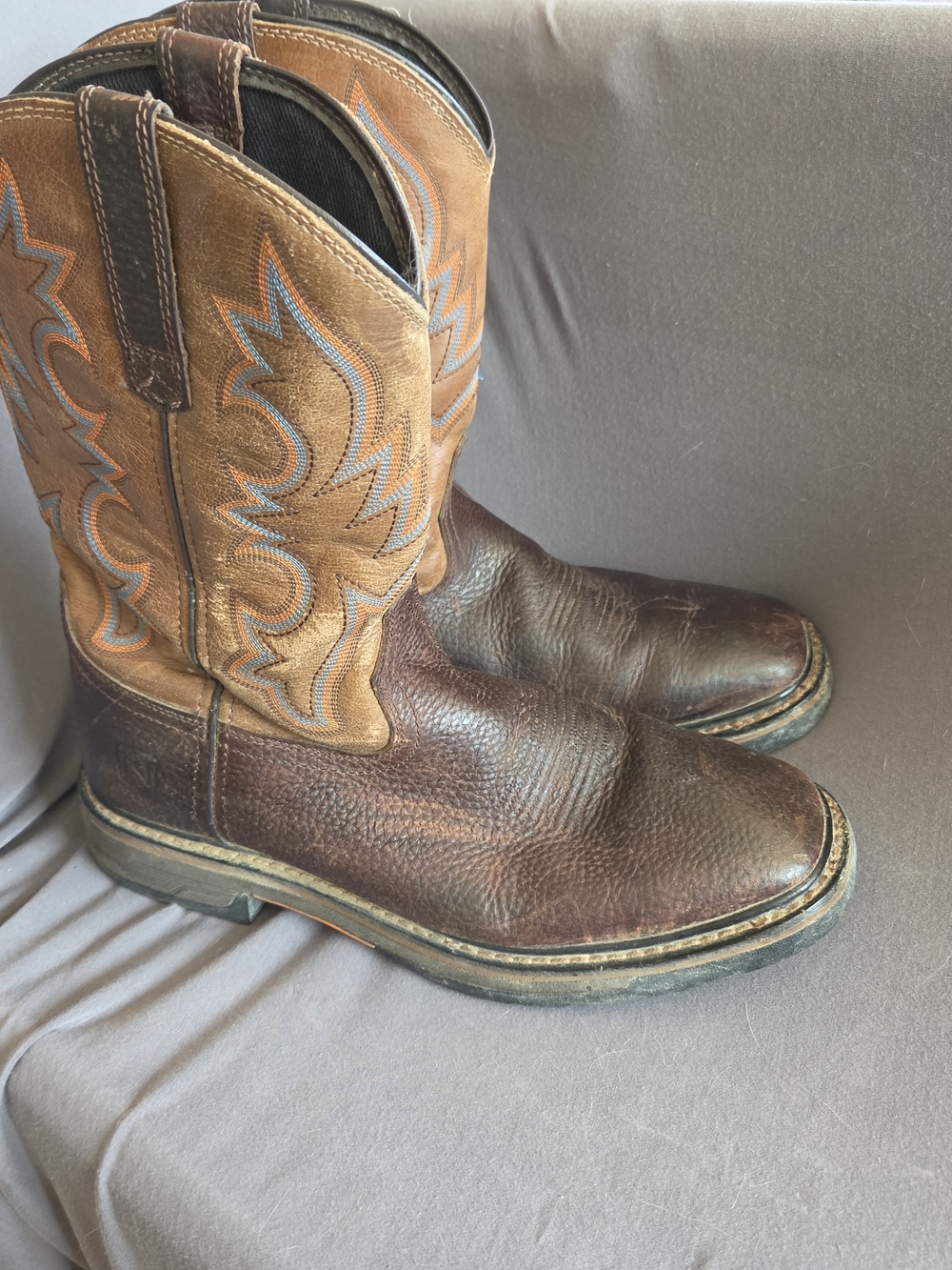 Men's  Brown Leather Cowboy Boots with Contrast Stitching Size 12 By Noble